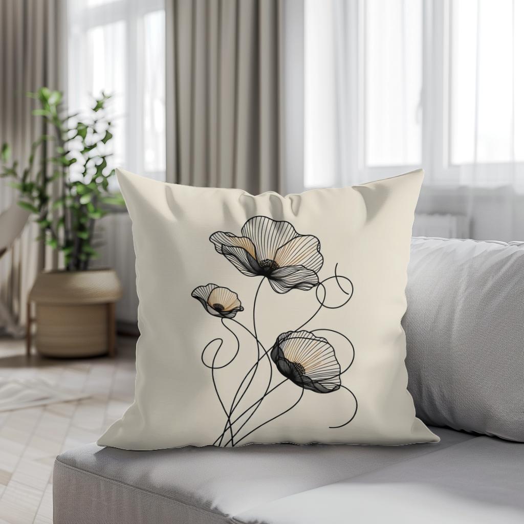Golden Noir Poppies Cotton Cushion