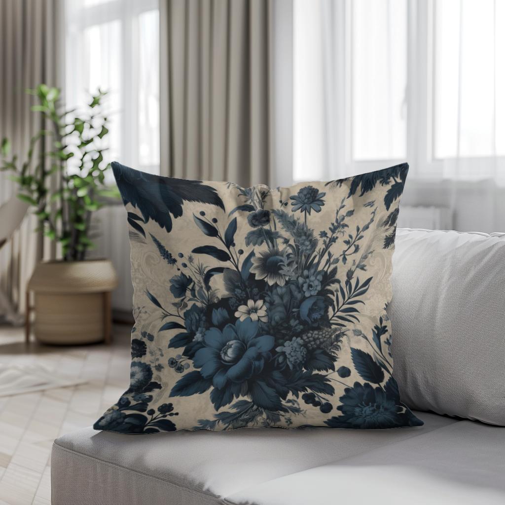 Vintage Navy Botanicals Cotton Cushion