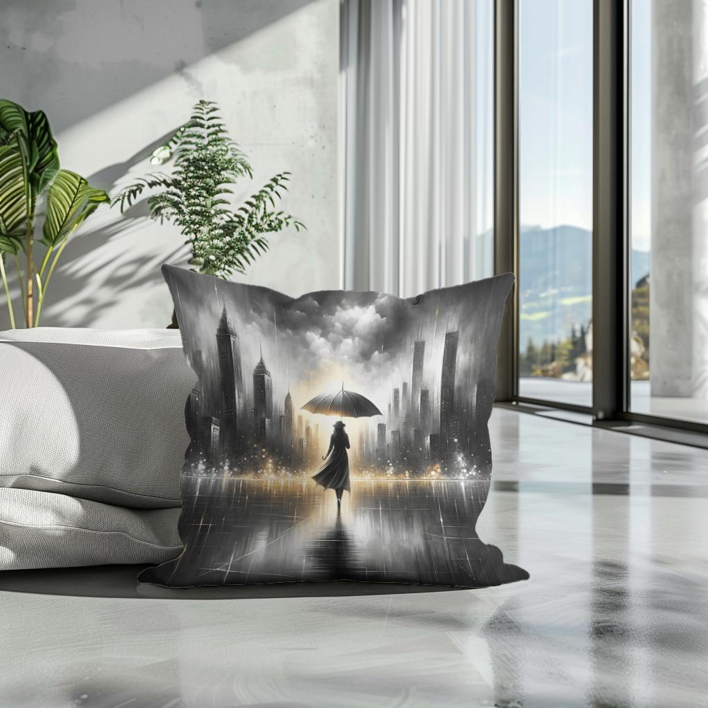 Umbrella in Urban Serenity Cotton Cushion