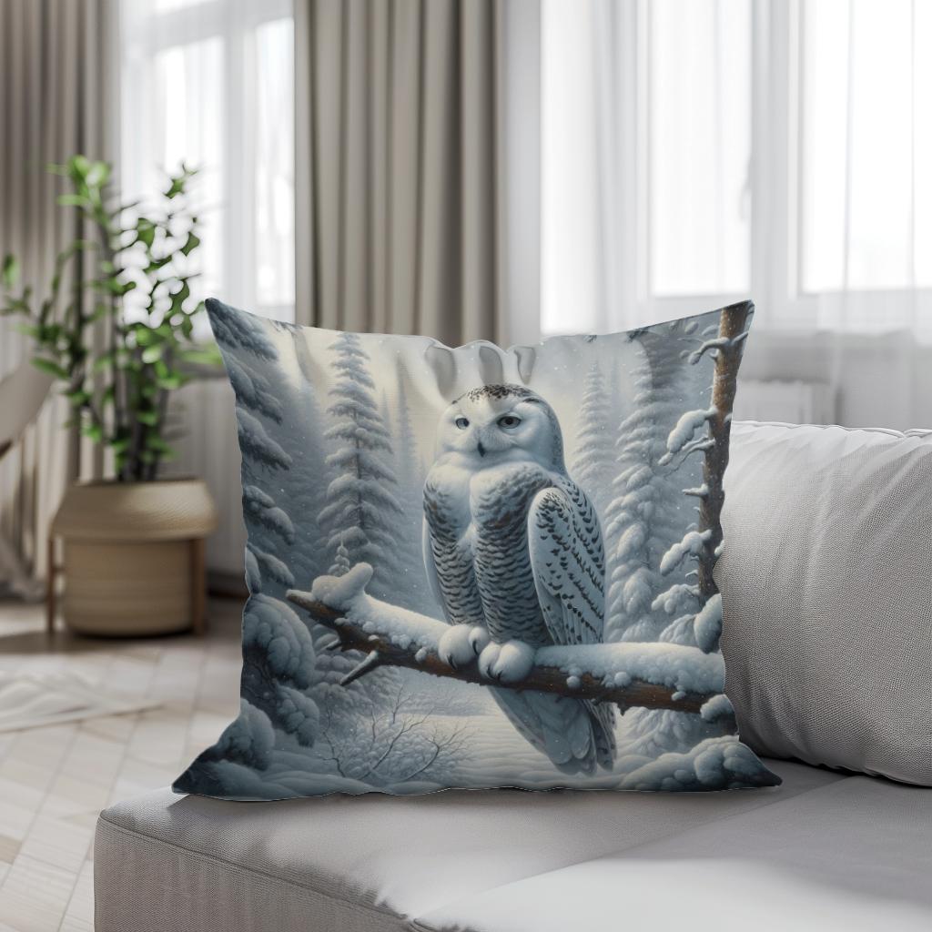 Winter Owl Solitude Cotton Cushion