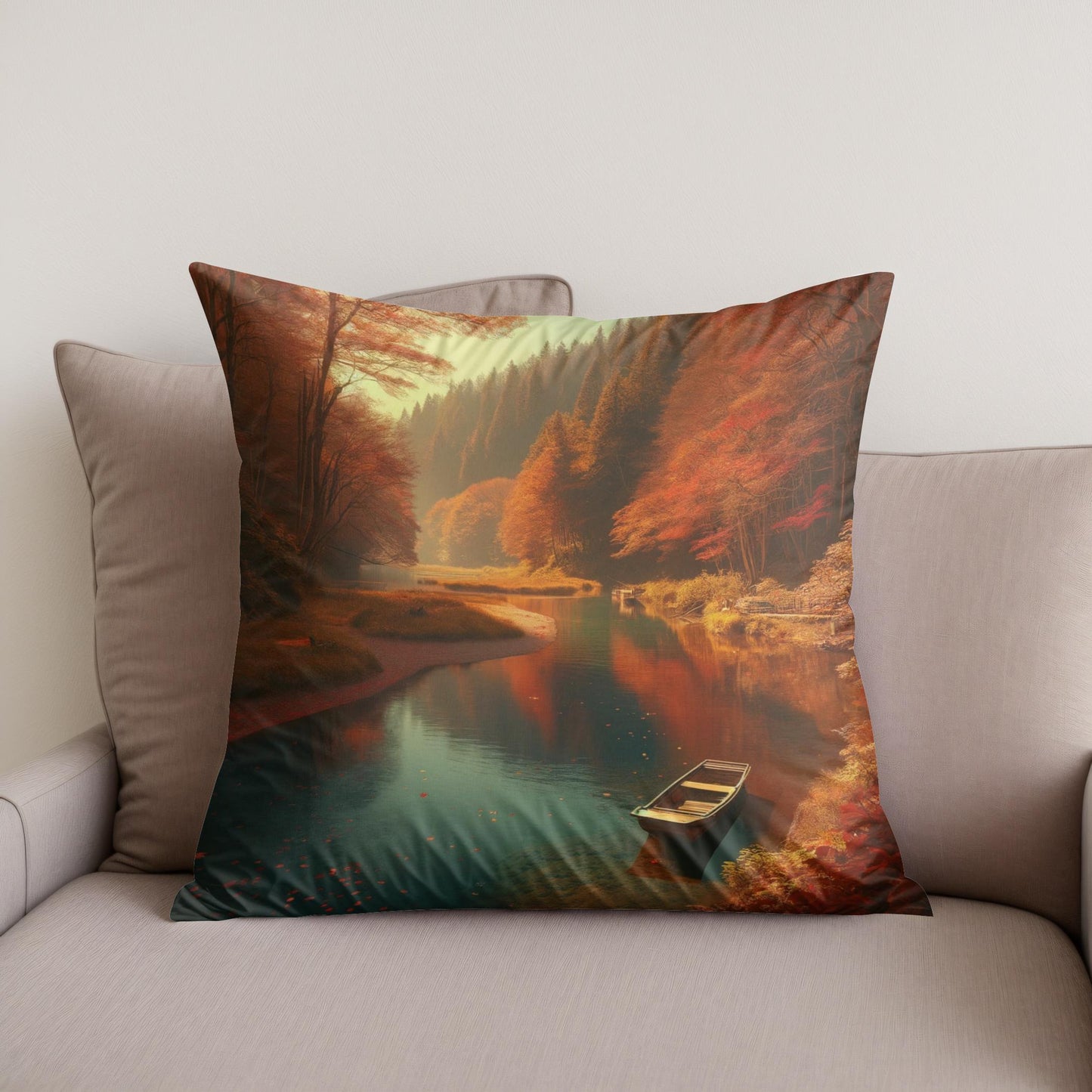 Autumn River Tranquility Cotton Cushion
