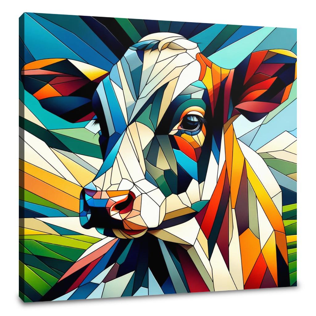 Cubist Contrast Cow Canvas