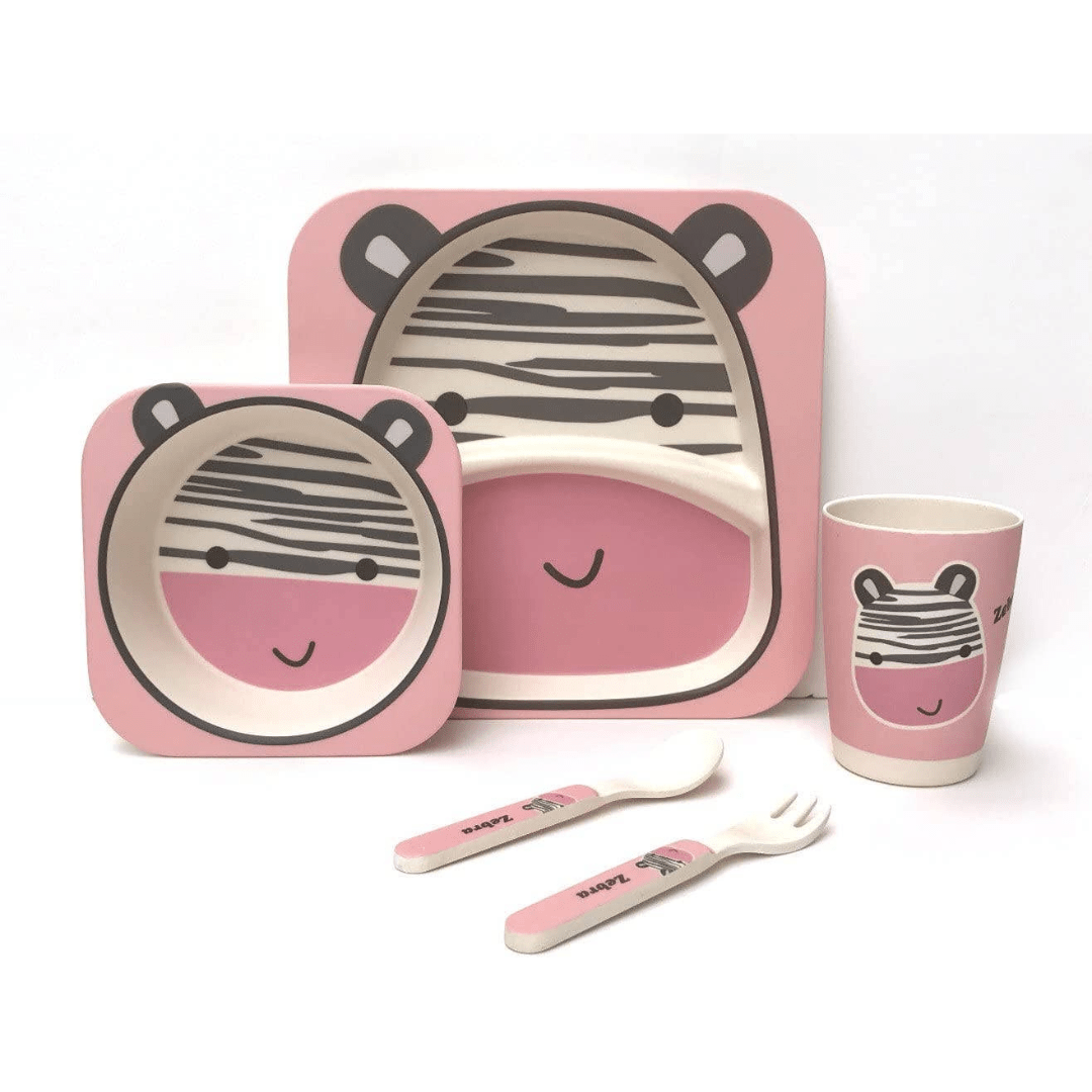 Zebra Bamboo Kids Dinner Set – 5 Piece Eco-Friendly Tableware