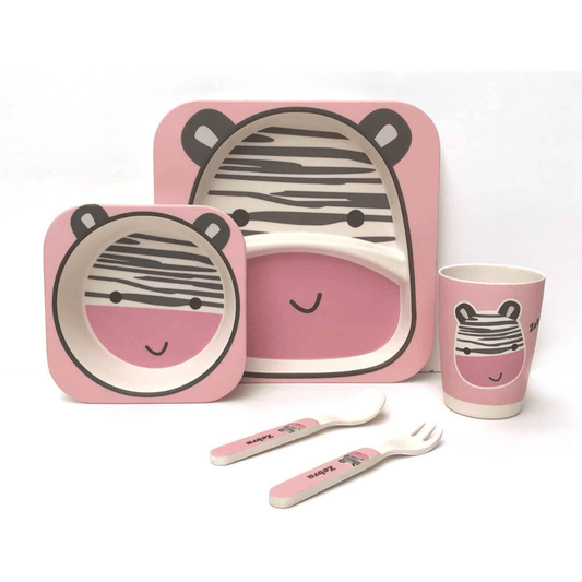 Zebra Bamboo Kids Dinner Set – 5 Piece Eco-Friendly Tableware