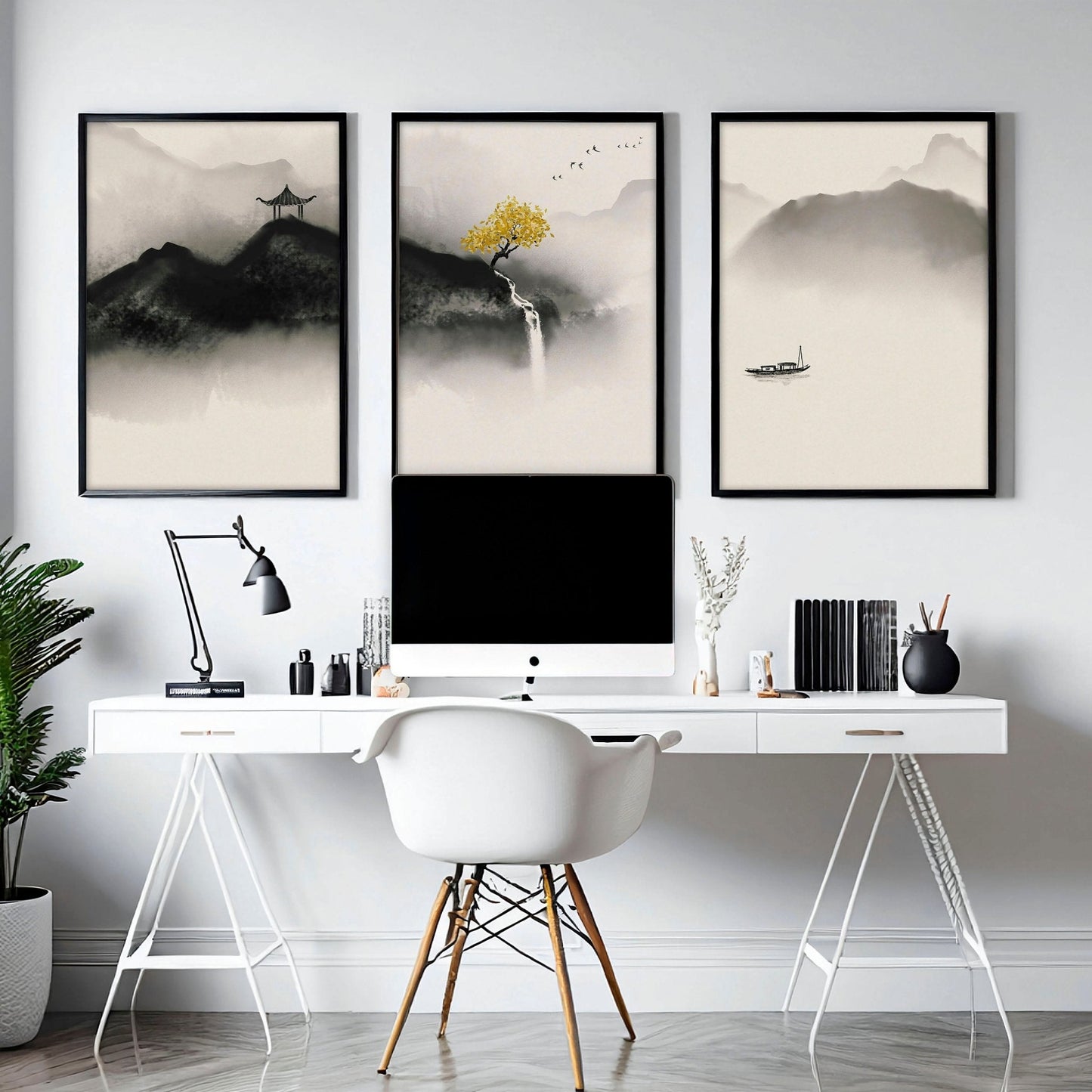 Japanese pagoda | set of 3 wall art for home office decor