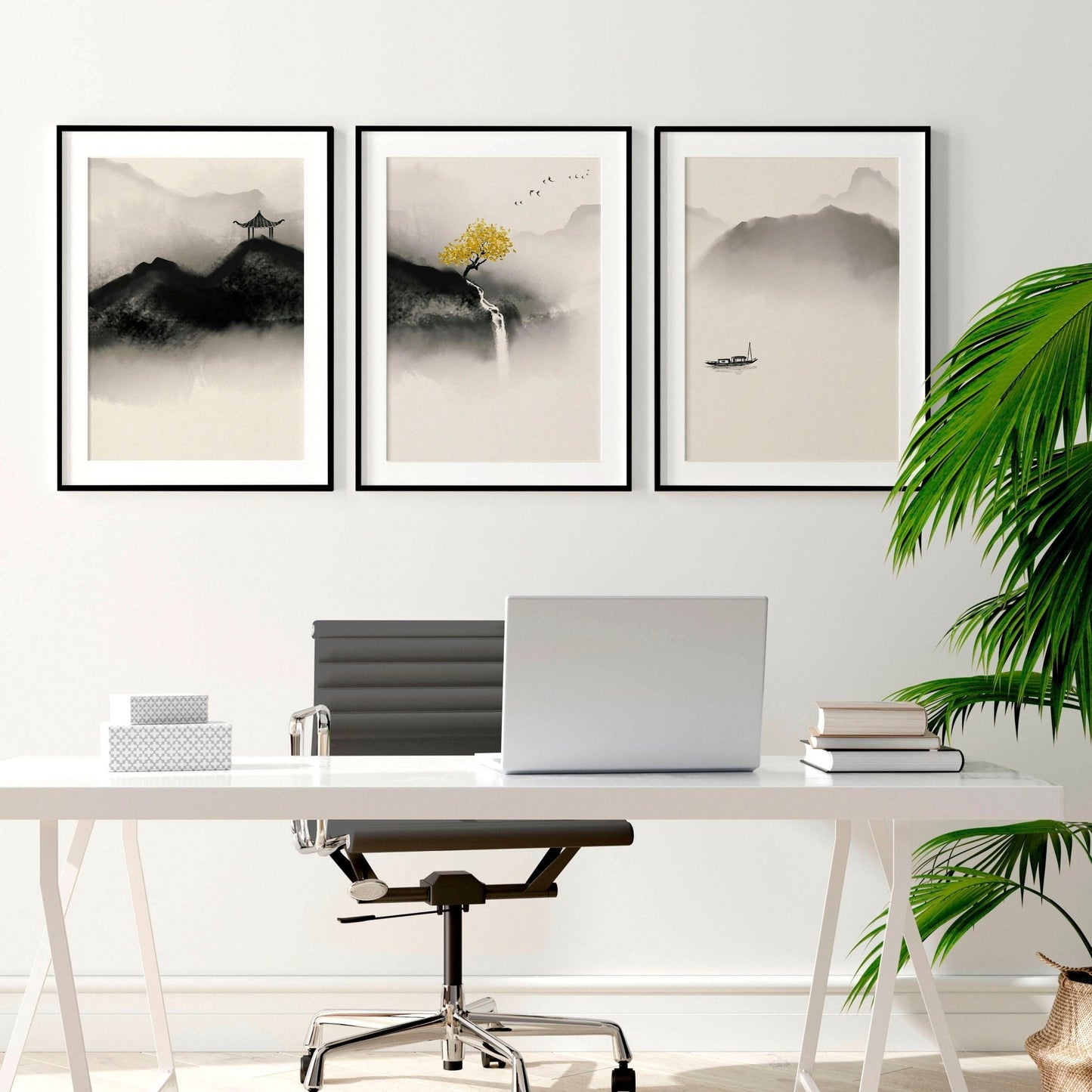 Japanese pagoda | set of 3 wall art for home office decor