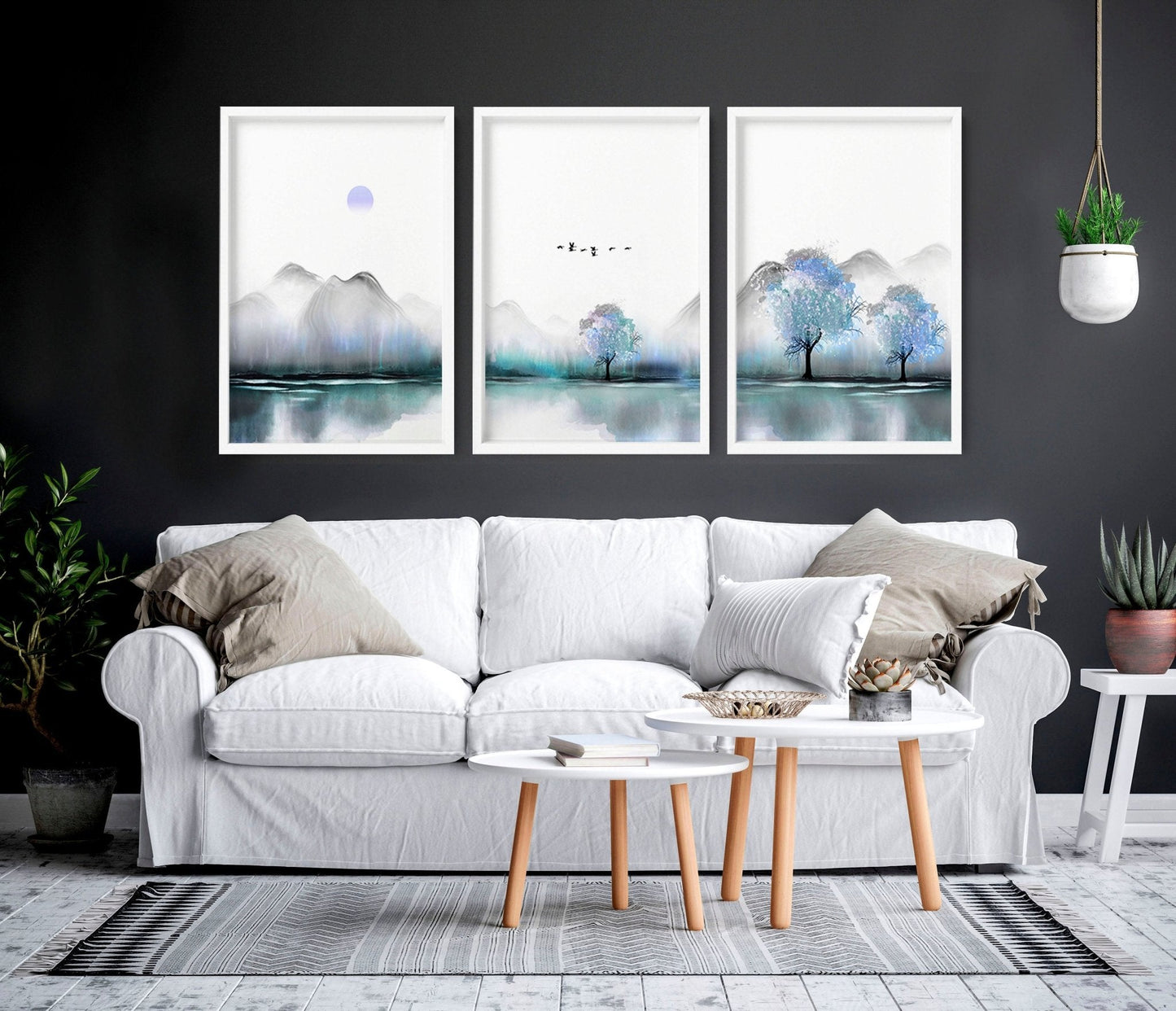 Art for living room walls | set of 3 Zen landscape art prints