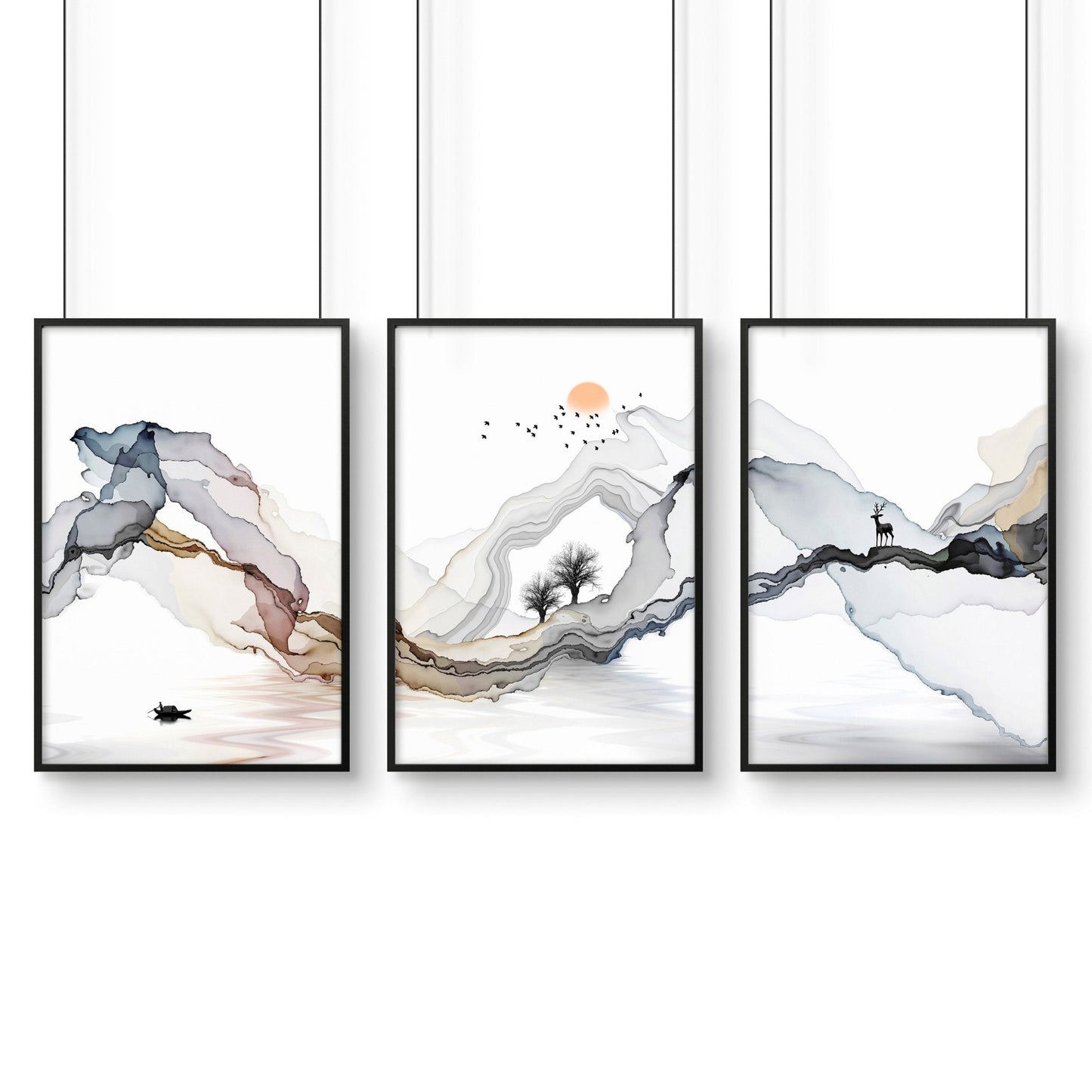 Zen bedroom decor | set of 3 Japanese wall art
