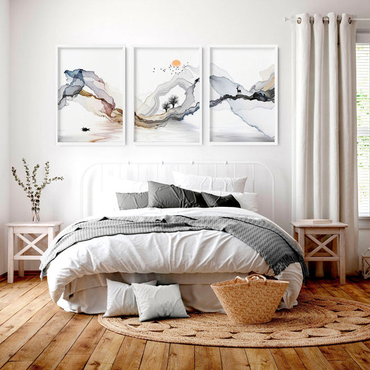 Zen bedroom decor | set of 3 Japanese wall art