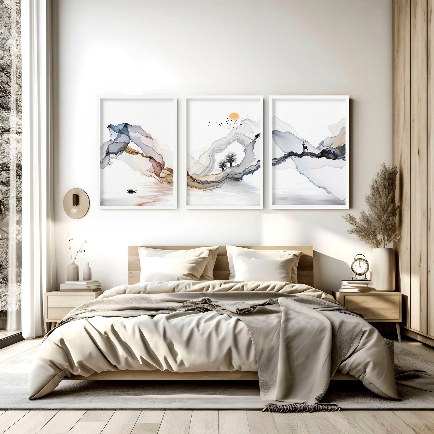 Zen bedroom decor | set of 3 Japanese wall art