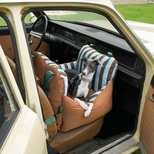 zeze Striped Pet Car Bed — Oxford Fabric Travel Seat with Carry Handles