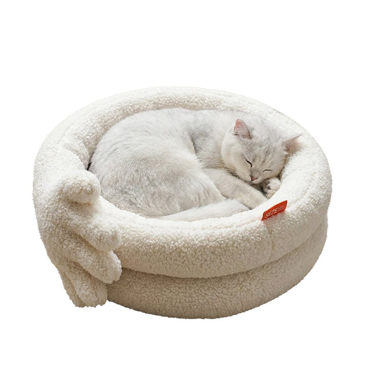 zeze Thank You Pet Bed — Cream Plush Bed with Hugging Hand