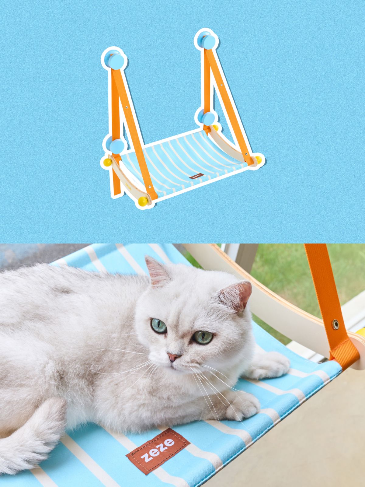 zeze Striped Hanging Cat Hammock — Suction-Cup Window Perch