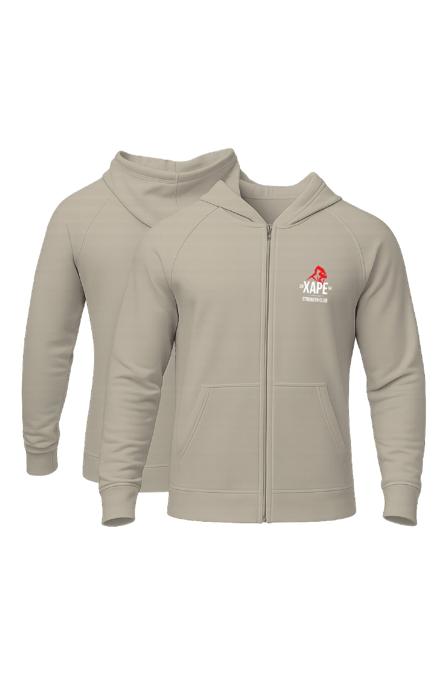 XAPE Classic Strength Logo Oversized Zip Hoodie - Stone