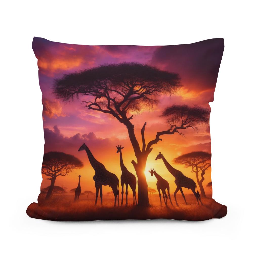 Sunset Giraffes Cotton Cushion