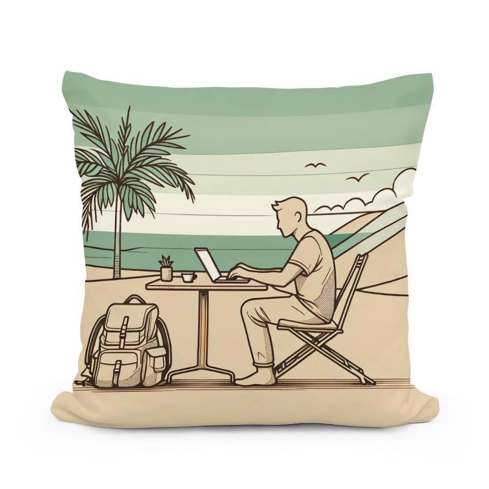 Nomadic Serenity Sketch Cotton Cushion
