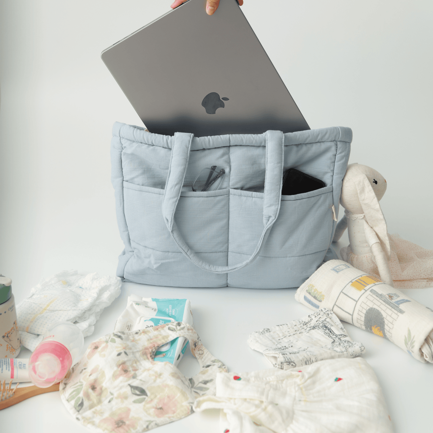 Almond Stripe Tote Nappy Bag (100% Cotton)