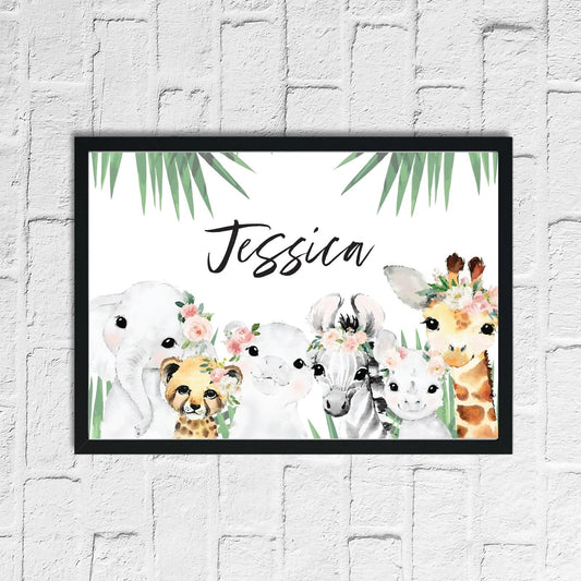 Personalised Wild Zoo Animals Children's Room Wall Decor Print