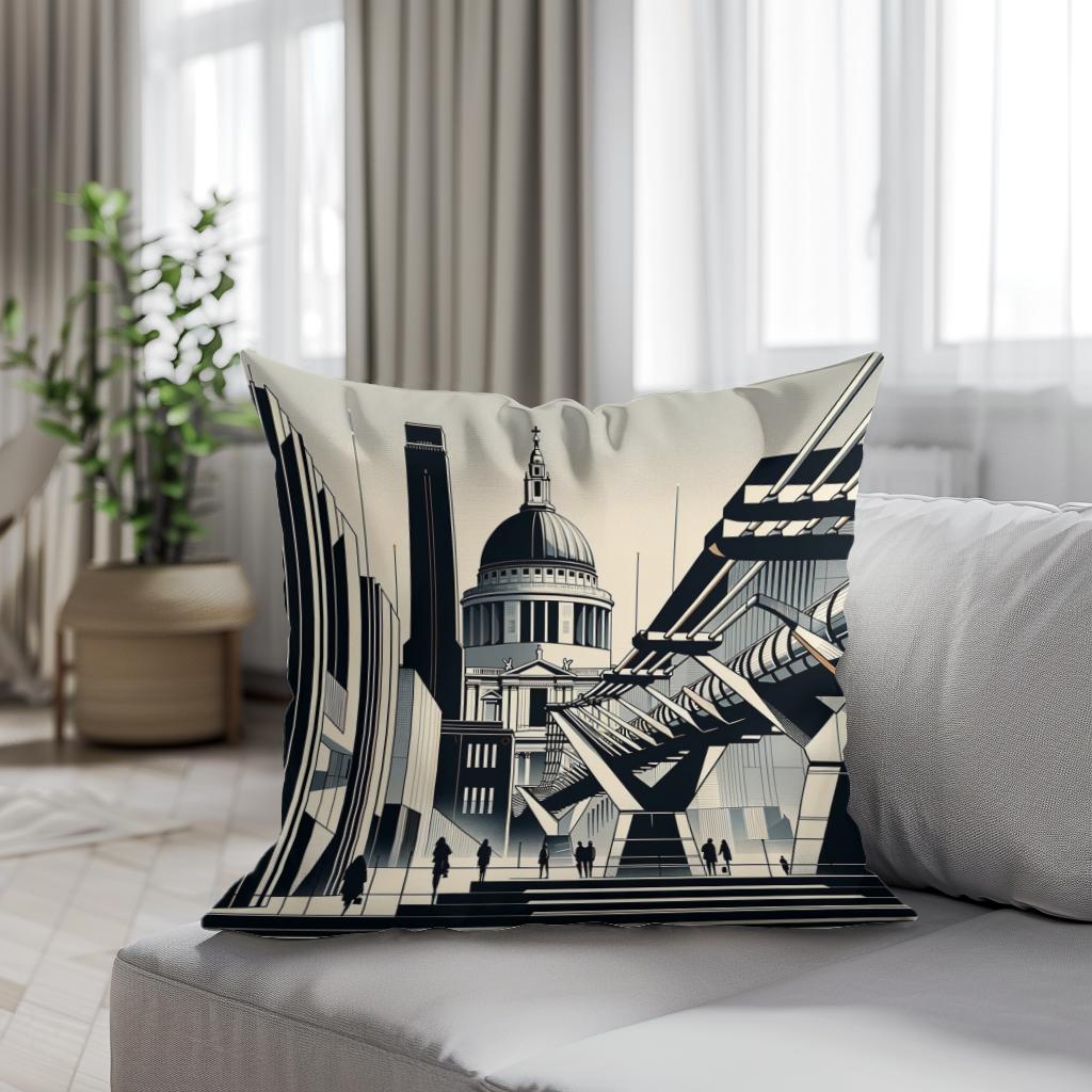 London Tate Modern and Millennium Bridge Modernist Cotton Cushion