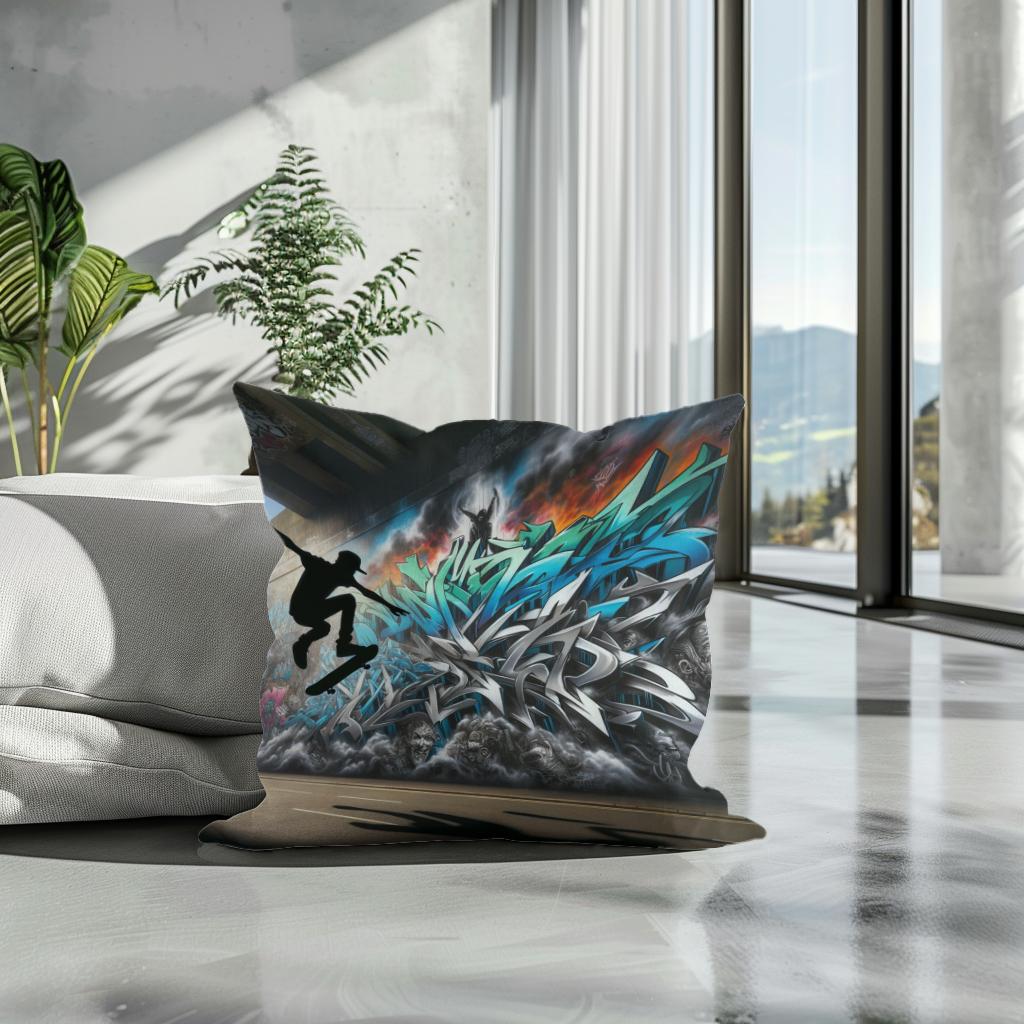 Skater's Silhouette Cotton Cushion