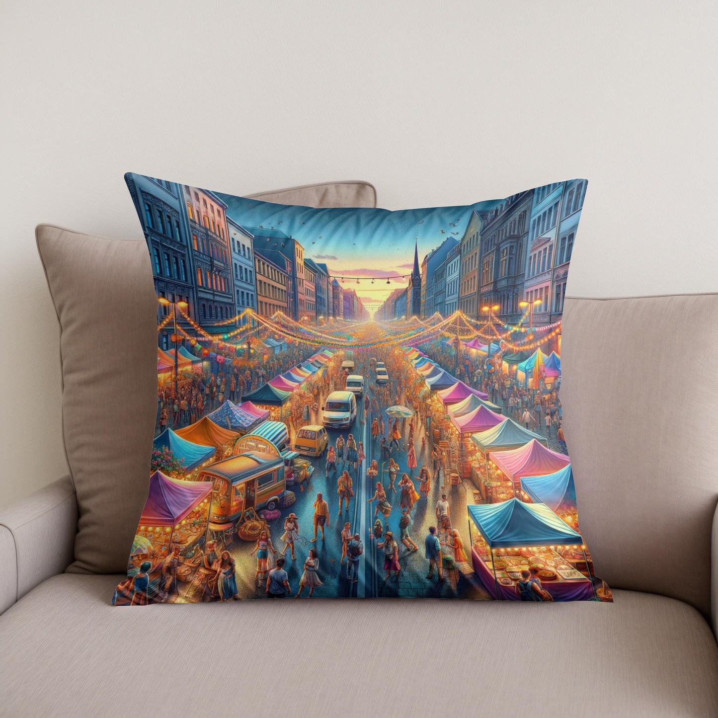 Festival Lights Summer Evening Cotton Cushion