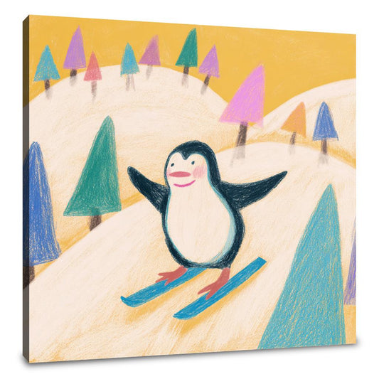Penguin Skiing Adventure Canvas